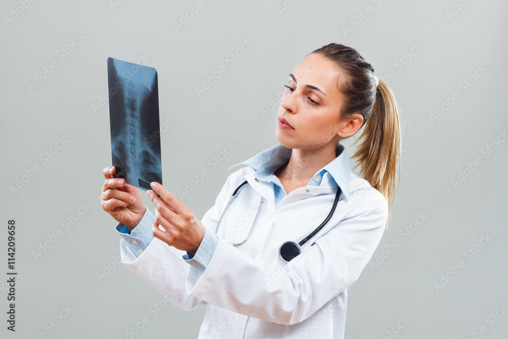 Beautiful female examining x-ray. Beautiful female examining x-ray.