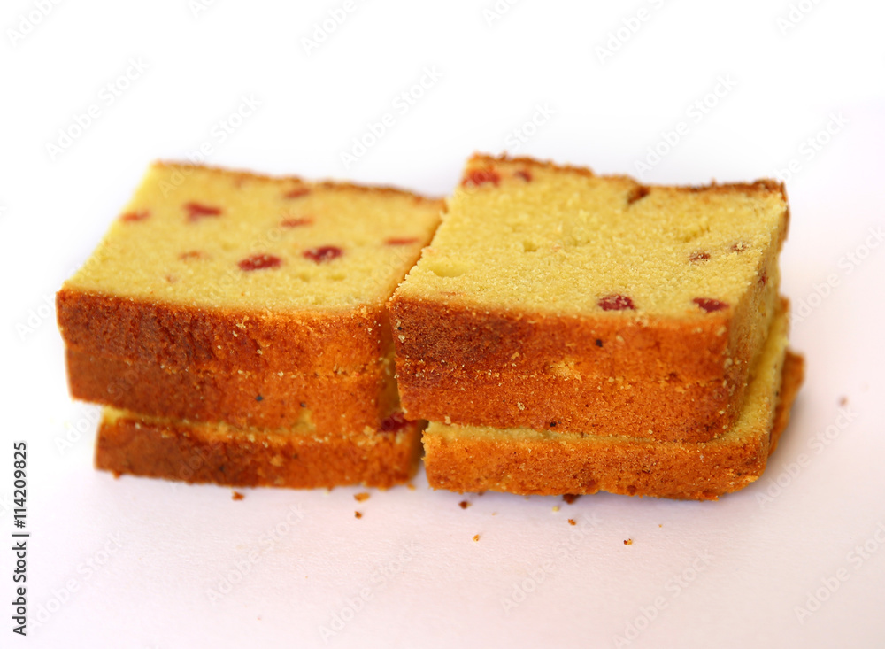 Pieces of Dessert cake on a on a white background
