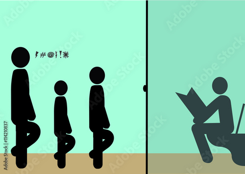 Illustration Ärger über Warteschlange WC
