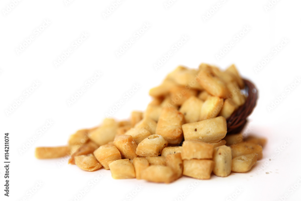 Fototapeta premium A pile of salted mixed snacks, namak pare, background.
