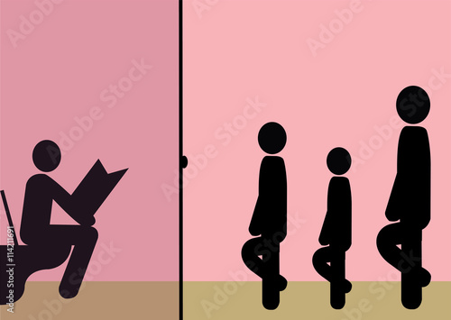 Illustration Verärgerung über Warteschlange vor Klo