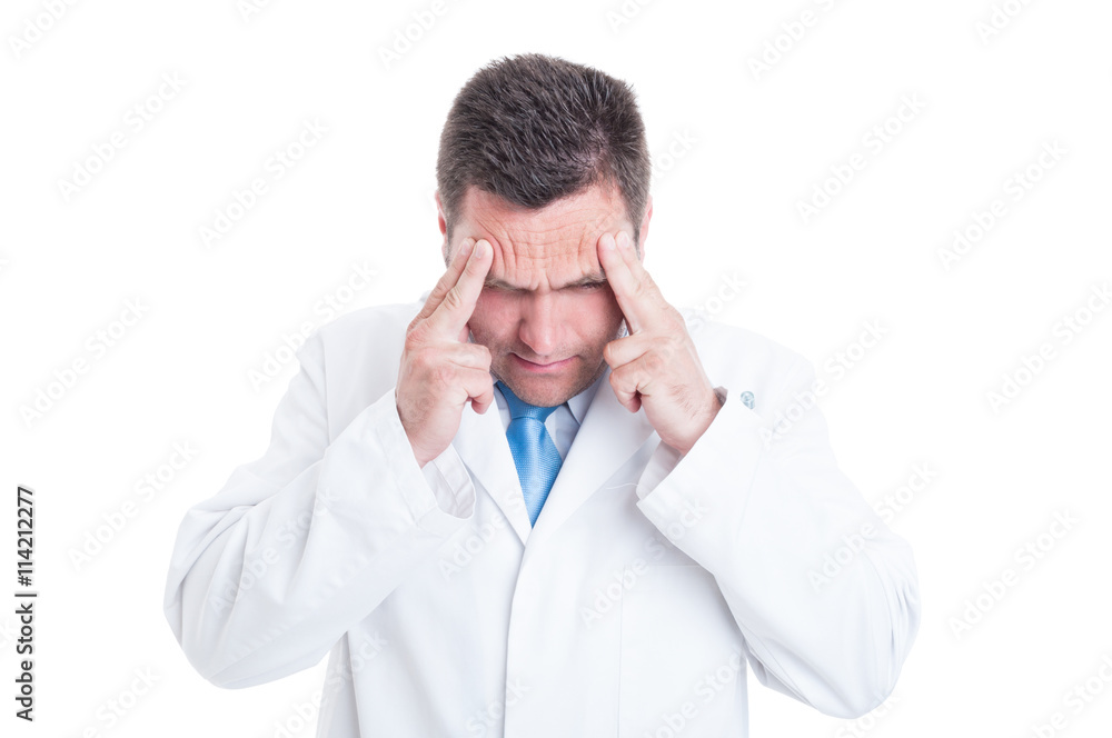 Male medic or doctor suffering a headache or stress Male medic or doctor suffering a headache or stress