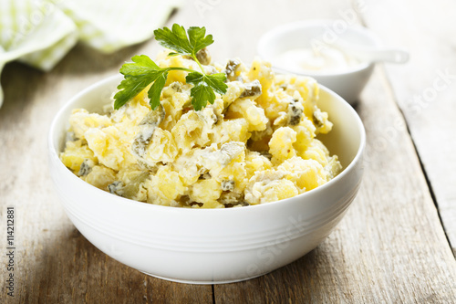 Принти на полотні Potato salad with olives and cucumber