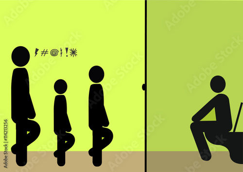 Illustration ärgerliche Warteschlange 