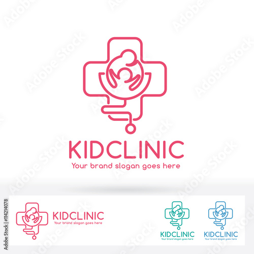 Kid Clinic Logo  Parent and Child in Cross Symbol with Stethoscope