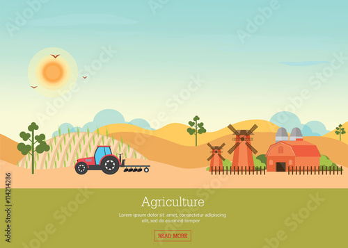 Agriculture with Organic products and farmhouse.