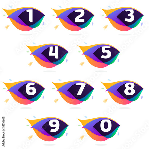 Numbers set logo in peacock feather icon.