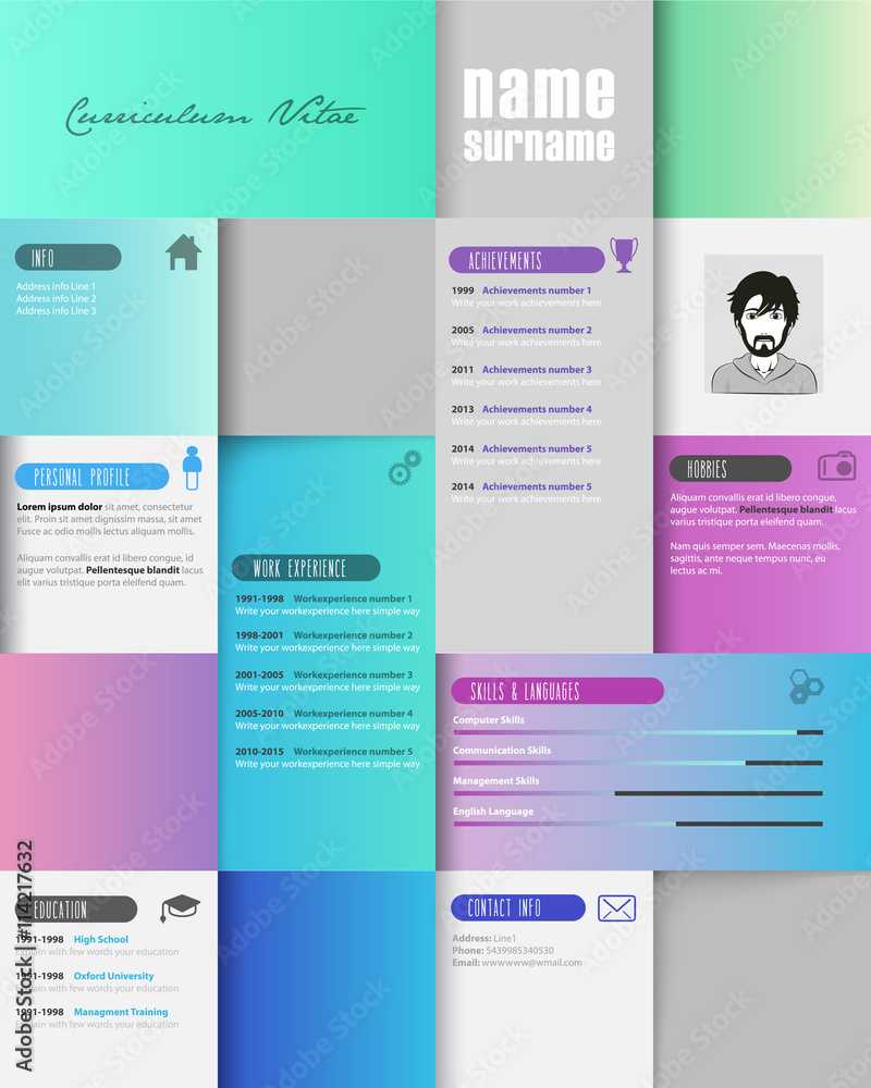 Obraz premium Creative resume template with place for your photo.