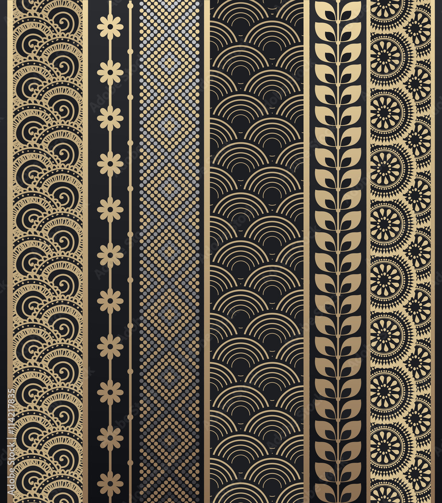 Set of abstract golden pattern stripes. Set of abstract golden pattern stripes.