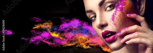 Beauty woman with bright color makeup