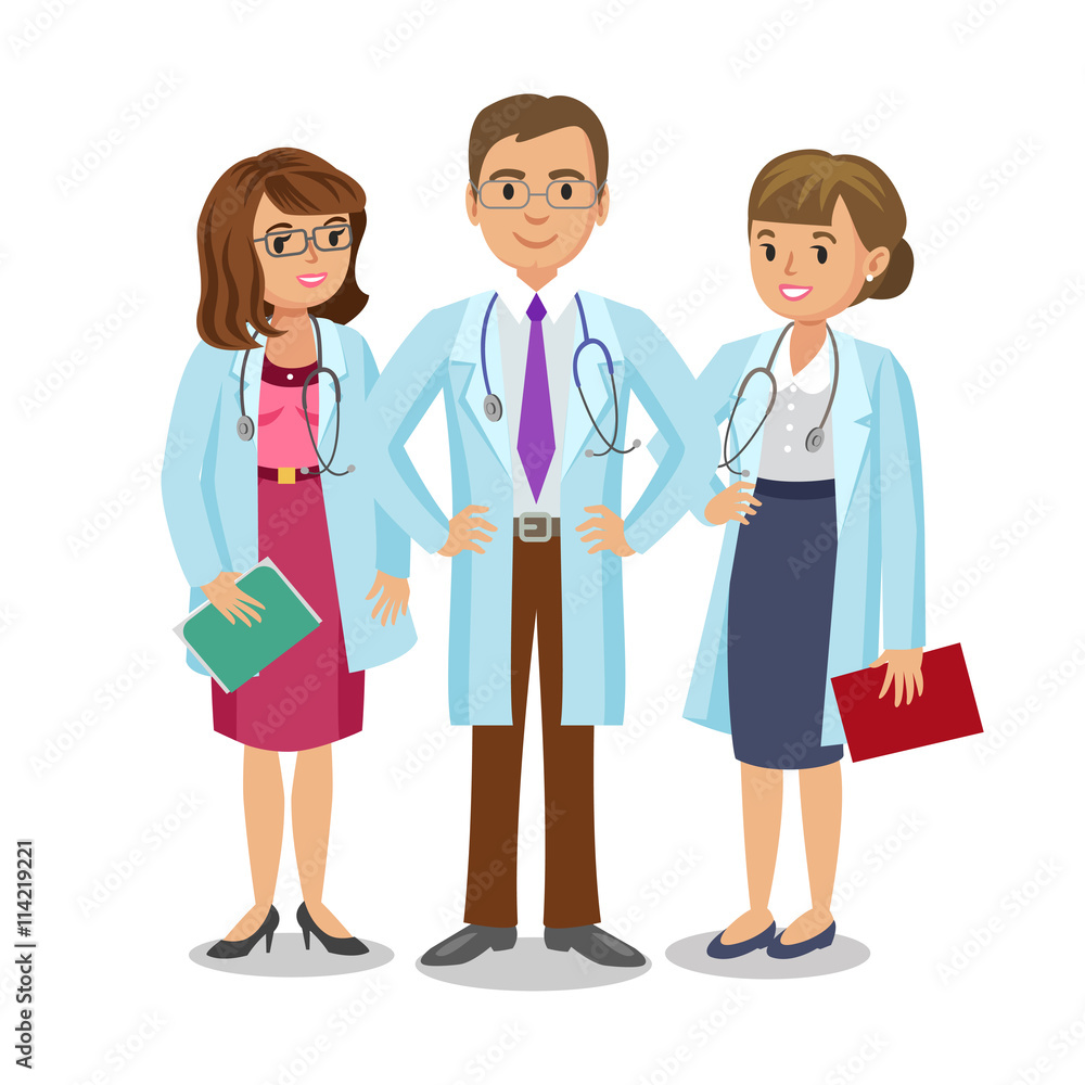 Medical team. Three doctors with stethoscopes, man and women's. Medical team. Three doctors with stethoscopes, man and women's.