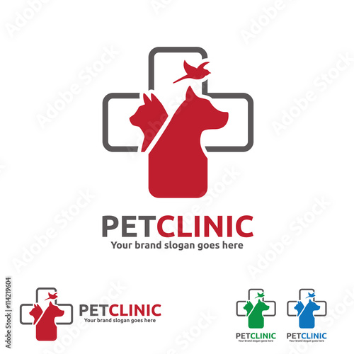Pet Care Logo with Dog, cat and Bird Symbols