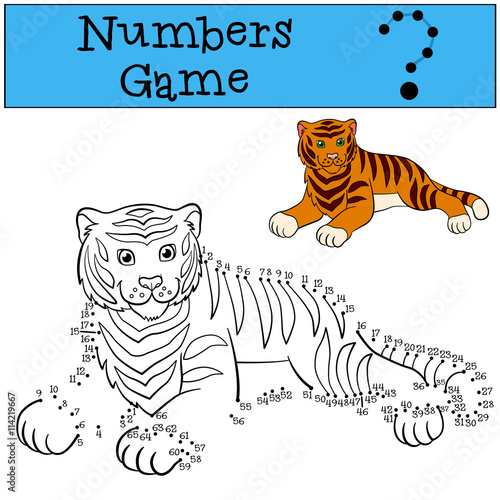 Fototapeta Naklejka Na Ścianę i Meble -  Educational games for kids: Numbers game. Cute tiger smiles.