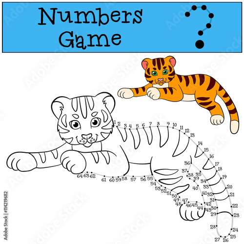 Fototapeta Naklejka Na Ścianę i Meble -  Education games for kids. Numbers game. Little cute tiger.