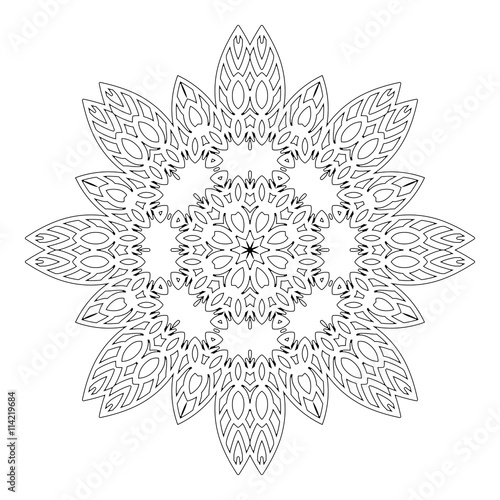 Mandala. Black and white decorative element. Picture for coloring.