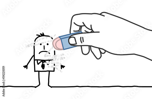 Big hand and cartoon businessman - eraser