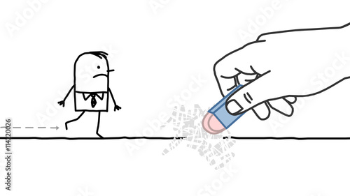 Big hand and cartoon businessman - eraser