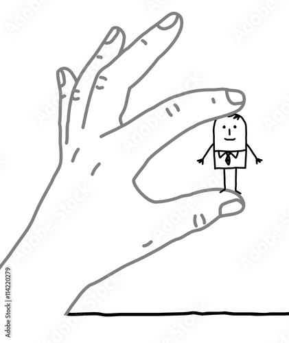 Big hand and cartoon businessman - very small one
