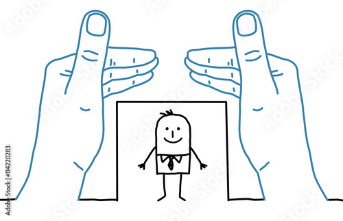 Big hands and cartoon businessman - framing