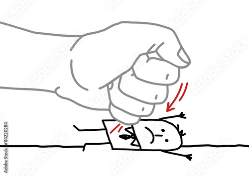 Big hand and cartoon businessman - under pressure