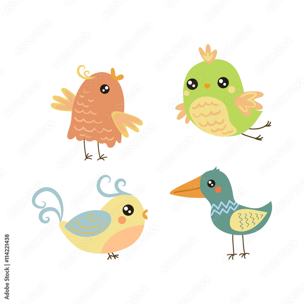 Fototapeta premium Four Cute Small Birds Set