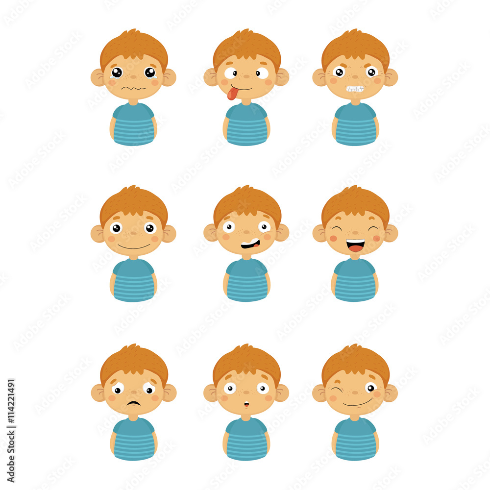Young Boy Portrait Icons With Different Emotions Young Boy Portrait Icons With Different Emotions