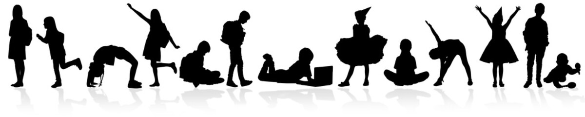 Black silhouette of a children isolated on white