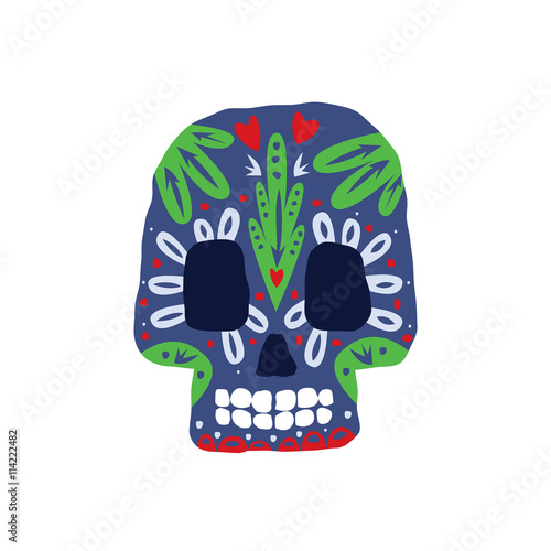 Bright Color Traditional Mexican Painted Scull Icon