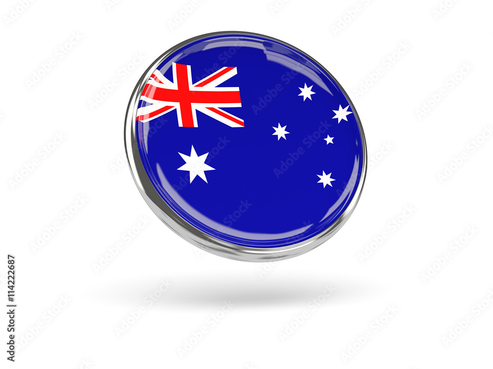 Flag of australia. Round icon with metal frame Flag of australia. Round icon with metal frame