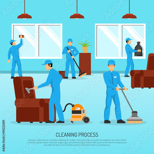 Industrial Cleaning Team Work Flat Poster 