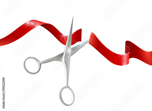 Scissors And Ribbon Realistic Illustration 