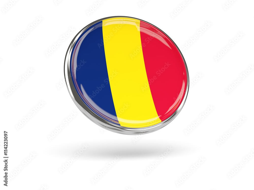 Fototapeta premium Flag of chad. Round icon with metal frame
