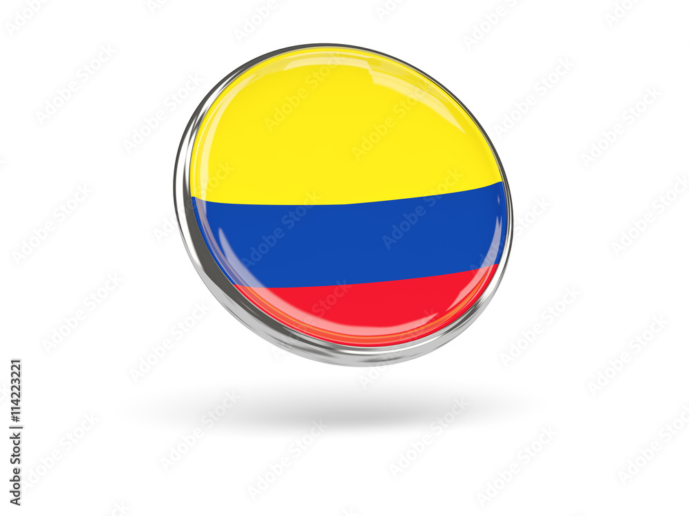 Flag of colombia. Round icon with metal frame