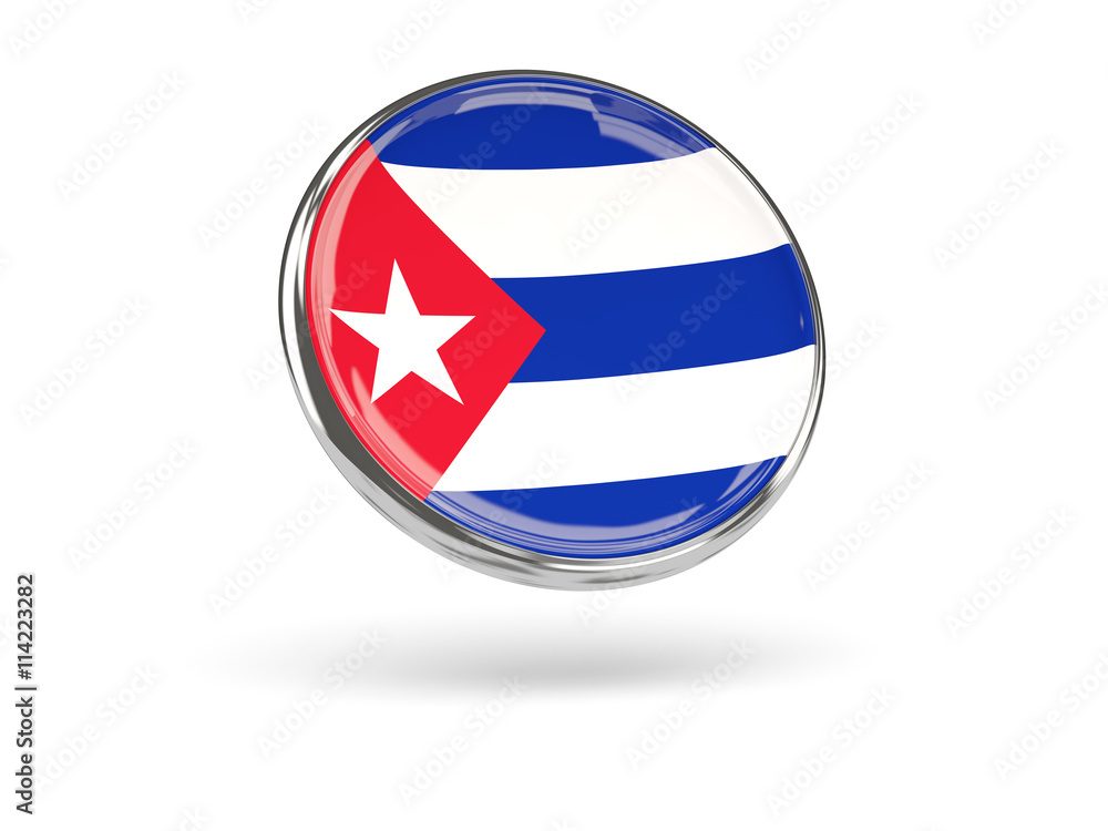 Flag of cuba. Round icon with metal frame