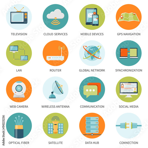 Telecommunication Icons In Colored Circles