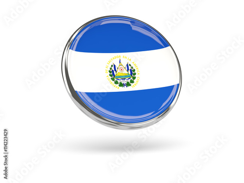 Flag of el salvador. Round icon with metal frame