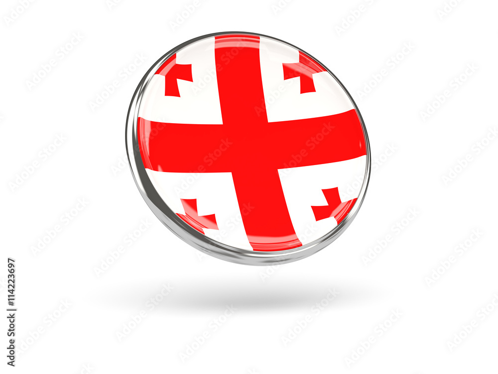 Obraz premium Flag of georgia. Round icon with metal frame