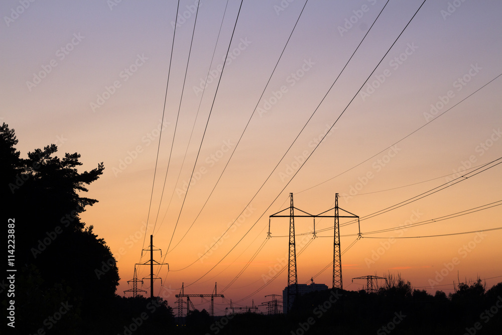 photograph of high-voltage towers