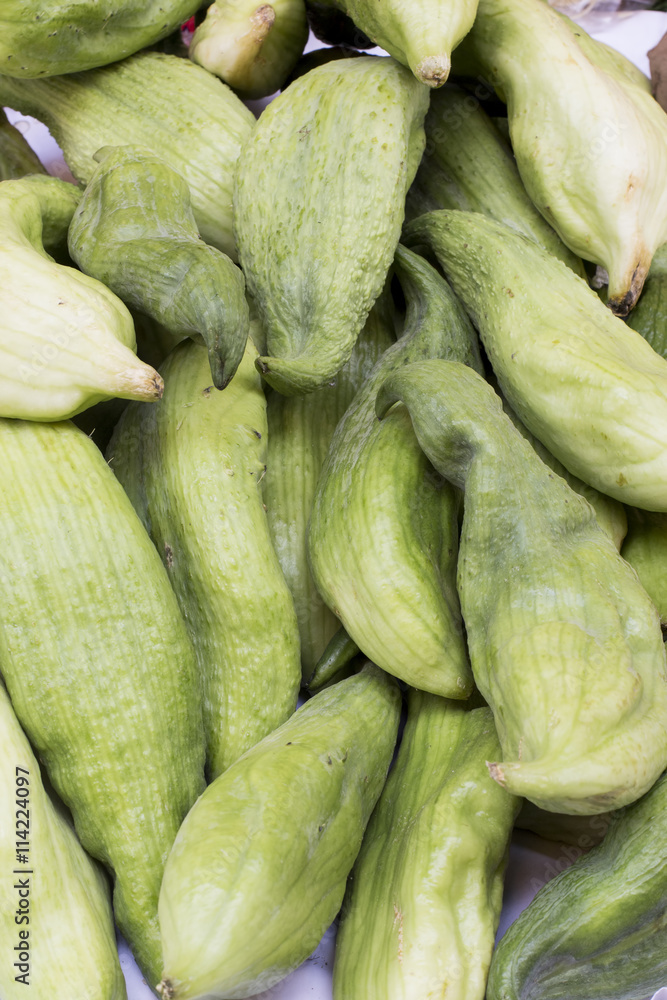 Green achocha (cayhua) on a market in Arequipa, Peru. Green achocha (cayhua) on a market in Arequipa, Peru.