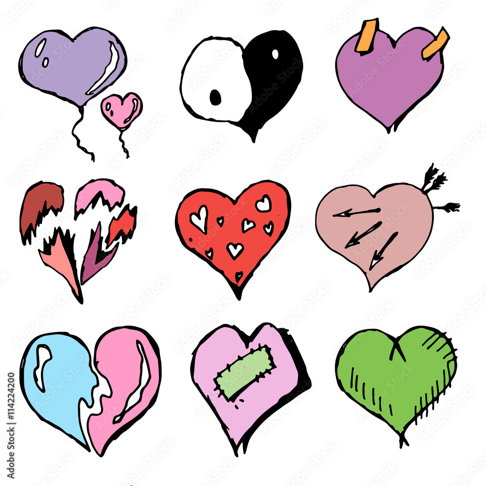 Hearts. Drawn by hand. Vector. Hearts. Drawn by hand. Vector.