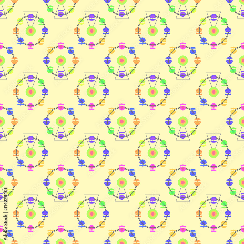 Multicolor attraction ferris wheel seamless pattern