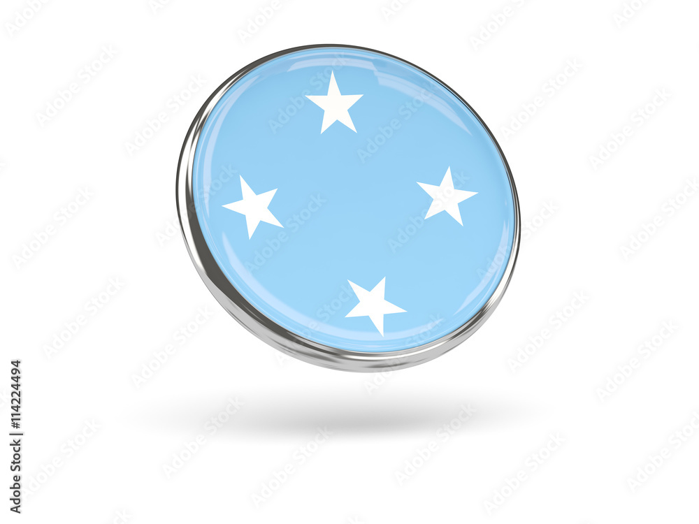 Flag of micronesia. Round icon with metal frame Flag of micronesia. Round icon with metal frame