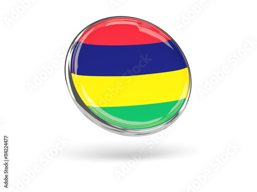 Flag of mauritius. Round icon with metal frame