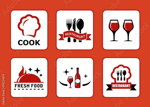 six restaurant icons set