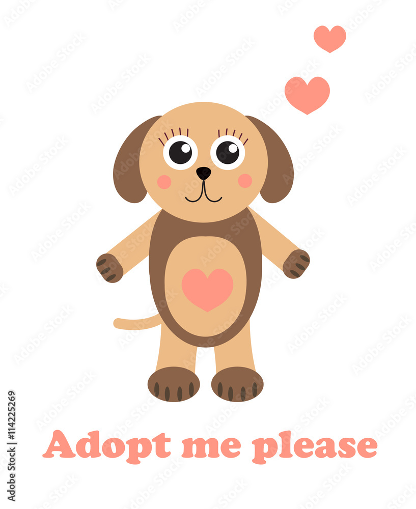 Obraz premium Adopt a dog. Dog adoption concept. Happy dog in cartoon style.