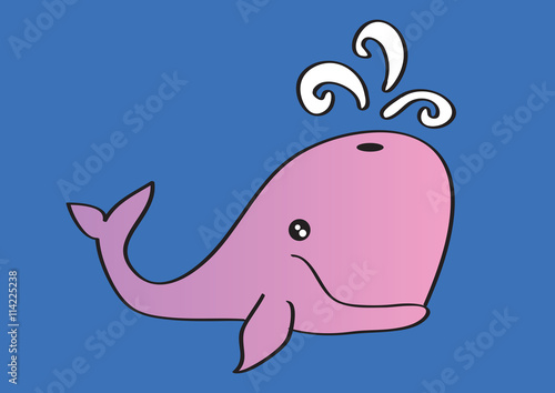 Pink Whale Blowing Water Cartoon Vector Illustration