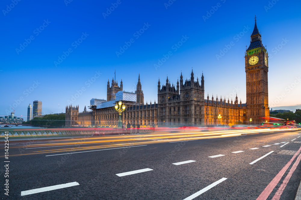 Big Ben and Palace of Westminster in London at night, UK