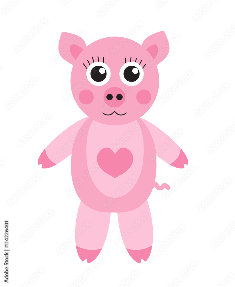 Cute cartoon pig character. Children's toy pig on a white background, isolated. Vector illustration Cute cartoon pig character. Children's toy pig on a white background, isolated. Vector illustration