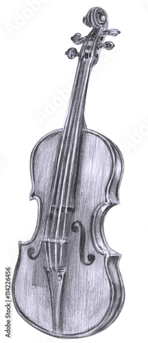 Black and white pencil drawing of vintage violin on white  Stock-illustration | Adobe Stock