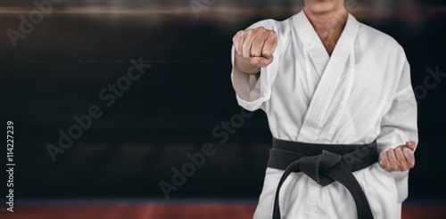 Composite image of female athlete practicing judo photo